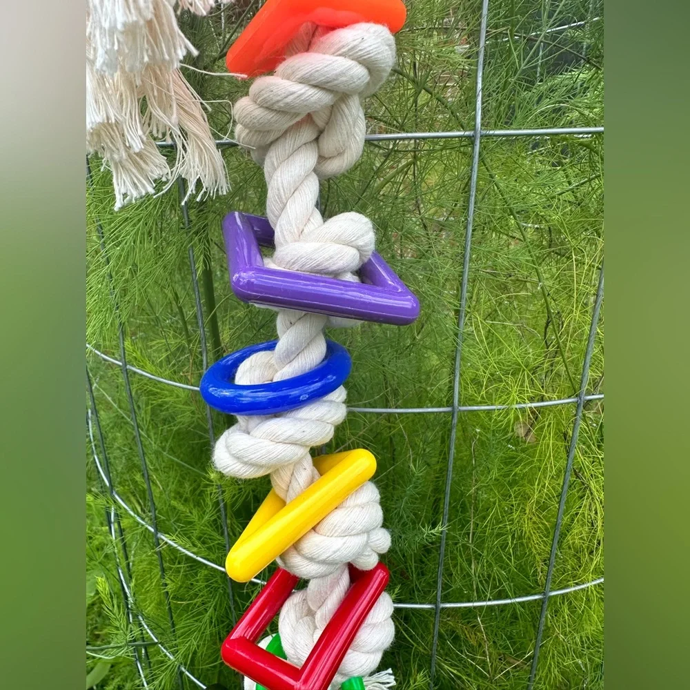 Handmade - Large Knotty Colorful Rope Bird Toy with Bell